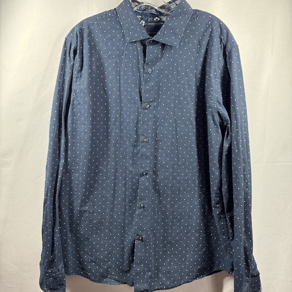 Denim & Flower Ricky Singh Shirt Mens XL Polka‎ Dot Paisley Cuff Casual Dress